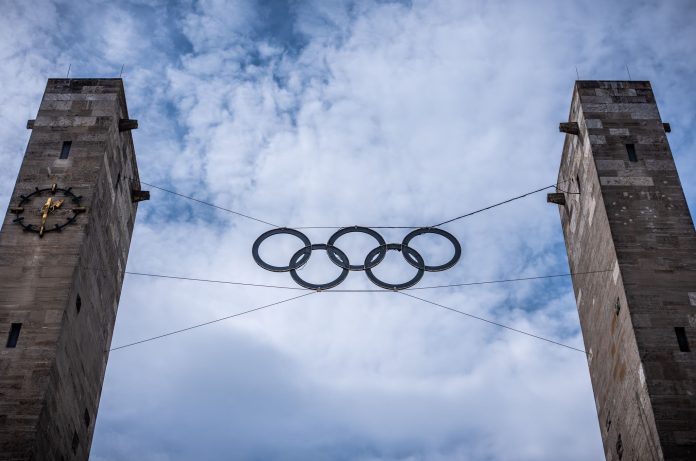 FILED - 27 May 2025, Berlin: The Olympic rings can be seen at the Olympic Stadium in Berlin. Photo: Michael Kappeler/dpa