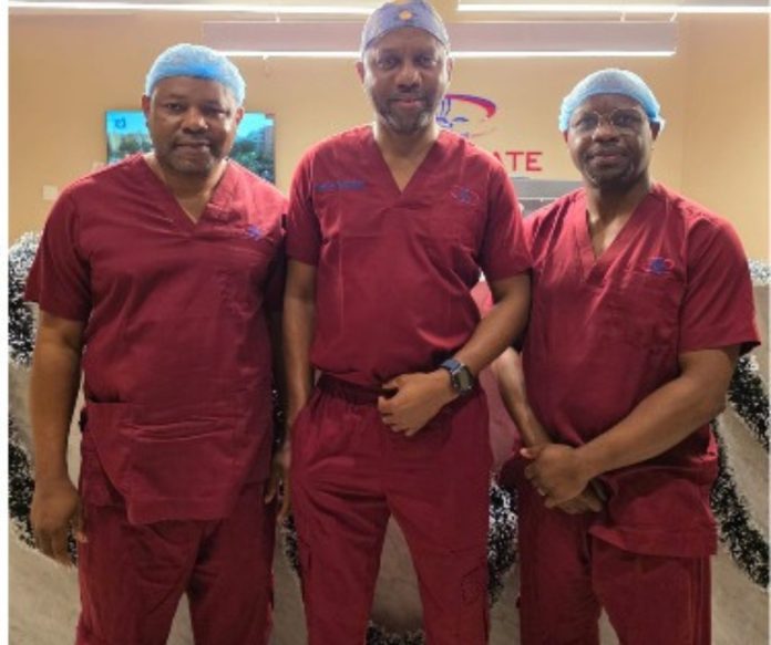 TPC Lagos robotic surgery From left Prof. Yusuf Oshodi; Prof. Kingsley Ekwueme; and Consultant Gynaecologist, Olaolu Aladade, after successfully performing West Africa’s first robotic gynaecological surgery at The Prostate Clinic (TPC), Lagos, on Sunday.