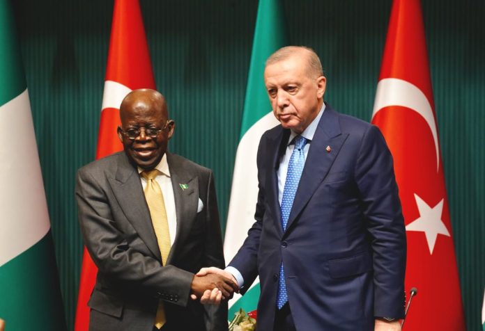 Nigerian President, Bola Tinubu with the Turkish President Recep Erdogan in Ankara.